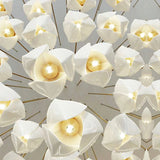 Bloom Ceramic Floral Pendant Light with White Porcelain Flower Buds and Brass Accents