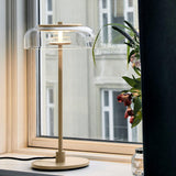 Modern Solara Brass and Glass LED Table Lamp for Living Room and Office