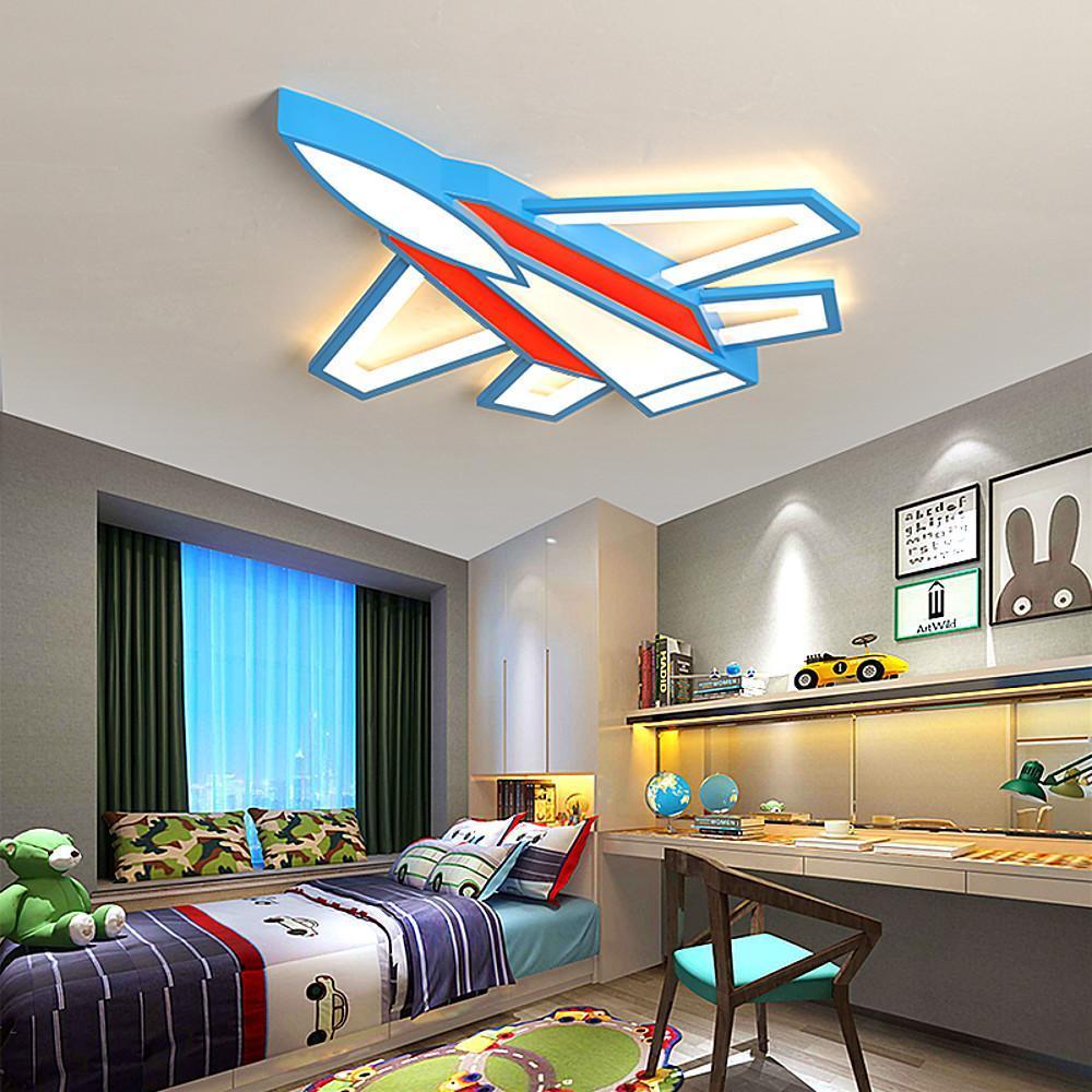 Blue Airplane LED Ceiling Lamp Flush Mount Light Fixture for Childrens Bedroom and Playroom