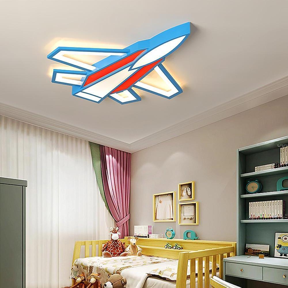 Blue Airplane LED Ceiling Lamp Flush Mount Light Fixture for Childrens Bedroom and Playroom