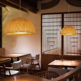 Bohemian Rattan Dome Ceiling Lamp with Hand Woven Bamboo Shade for Home Decor