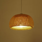 Bohemian Rattan Dome Ceiling Lamp with Hand Woven Bamboo Shade for Home Decor