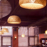 Bohemian Rattan Dome Ceiling Lamp with Hand Woven Bamboo Shade for Home Decor
