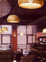 Bohemian Rattan Dome Ceiling Lamp with Hand Woven Bamboo Shade for Home Decor