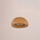 Bohemian Rattan Dome Ceiling Lamp with Hand Woven Bamboo Shade for Home Decor