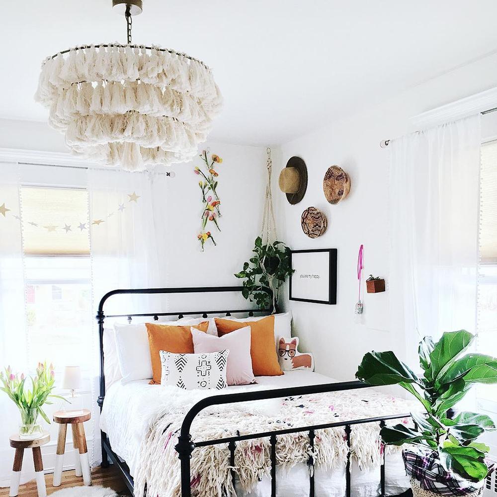 Bohemian Tassel Fringe Chandelier Fabric Pendant Light for Elegant Living Room and Bedroom Lighting