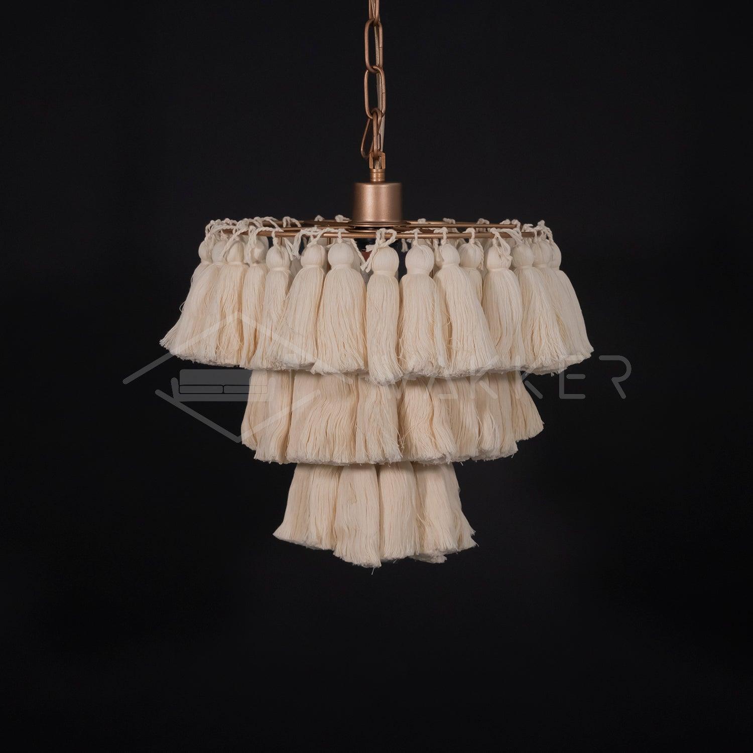 Bohemian Tassel Fringe Chandelier Fabric Pendant Light for Elegant Living Room and Bedroom Lighting