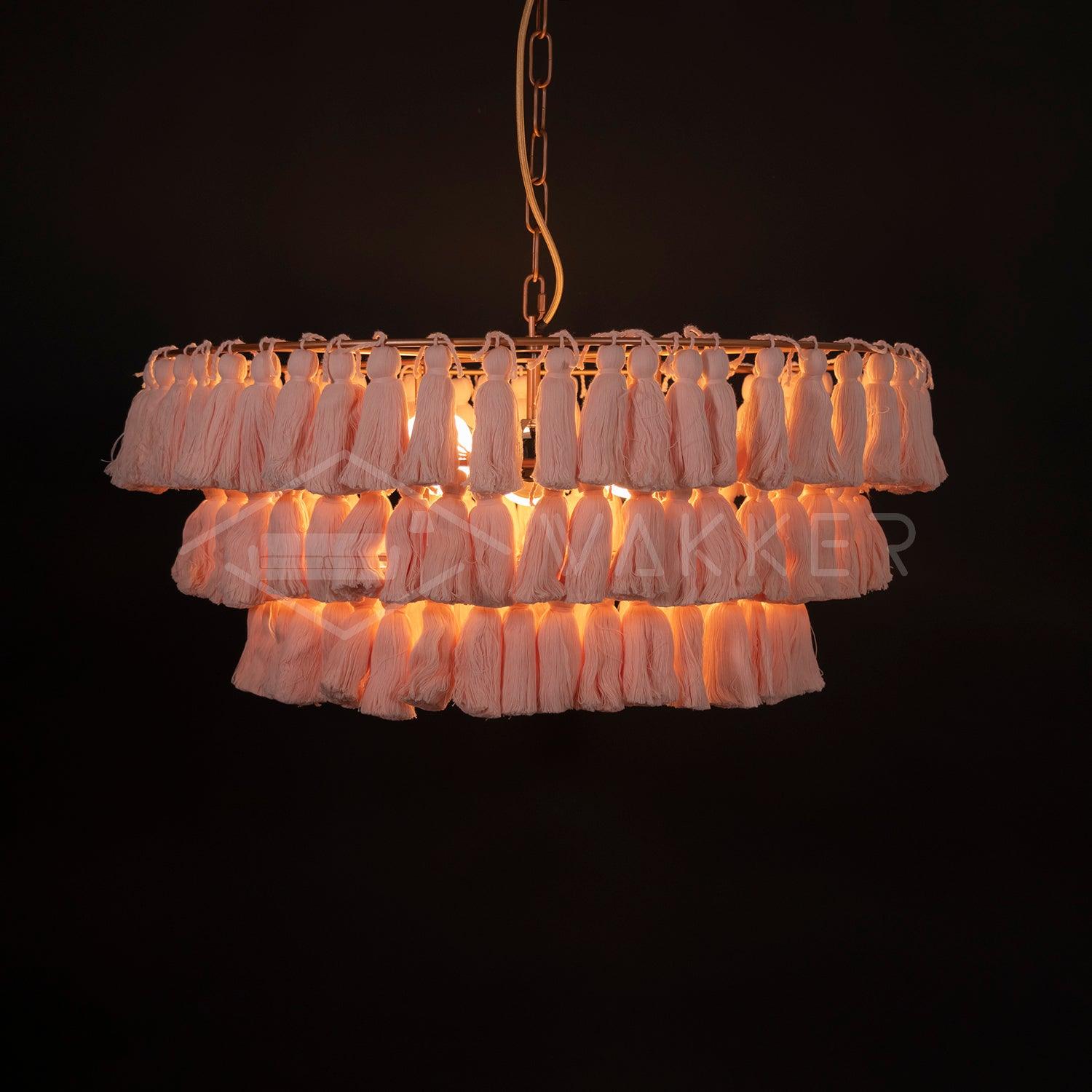 Bohemian Tassel Fringe Chandelier Fabric Pendant Light for Elegant Living Room and Bedroom Lighting