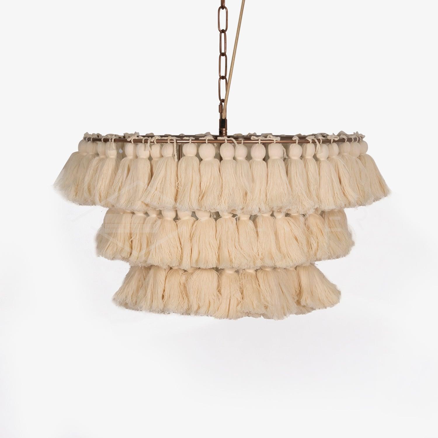 Bohemian Tassel Fringe Chandelier Fabric Pendant Light for Elegant Living Room and Bedroom Lighting