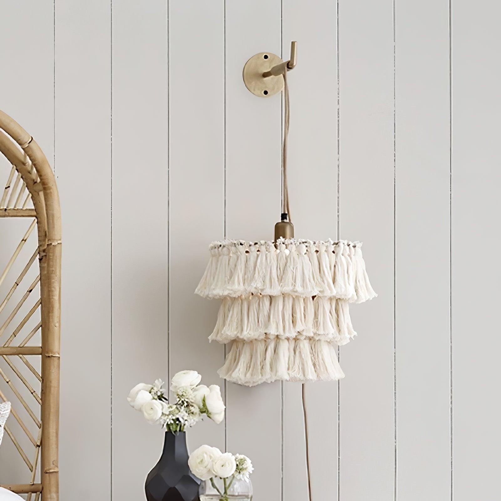 Bohemian Tassel Wall Sconce Layered Fabric Fringe Wall Lamp Decorative Indoor Light