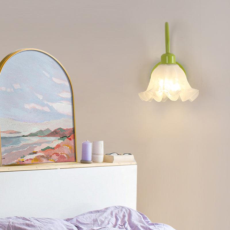 Botanical Blossom Floral Wall Sconce Green and Beige Vintage Indoor Wall Light