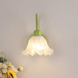 Botanical Blossom Floral Wall Sconce Green and Beige Vintage Indoor Wall Light