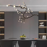 Botanical Ceramic Flower Branch Chandelier Elegant Brass Black Finish Large Pendant Light
