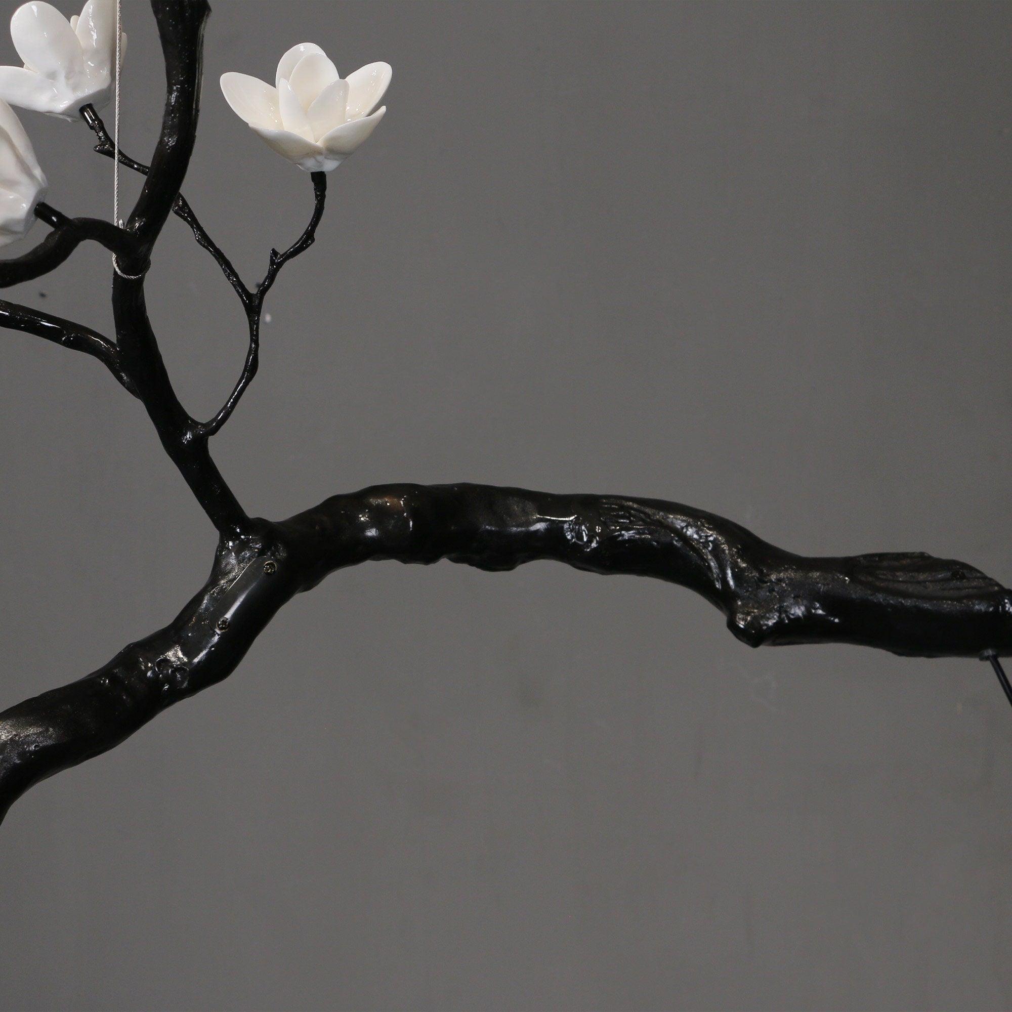 Botanical Ceramic Flower Branch Chandelier Elegant Brass Black Finish Large Pendant Light