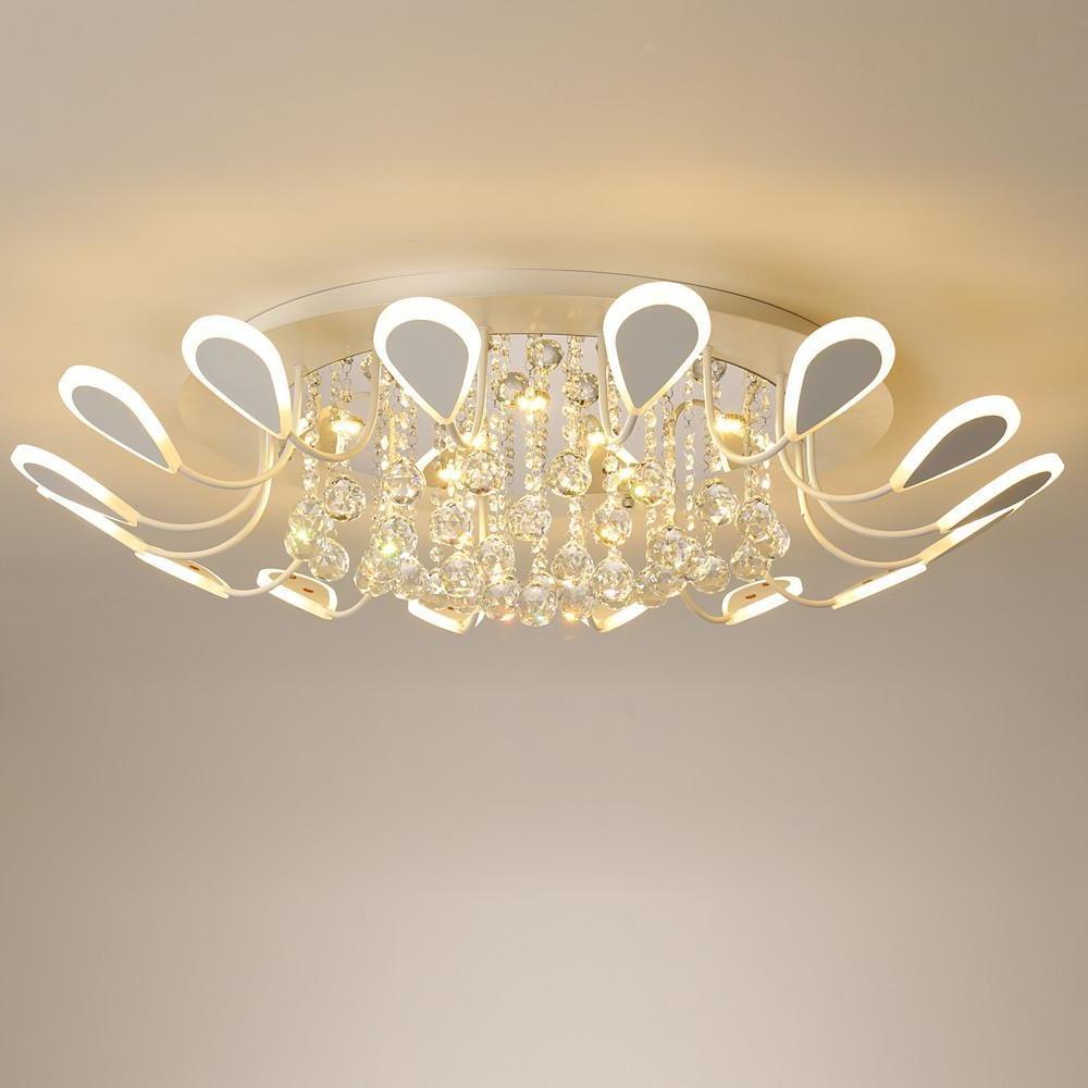 Modern Flower Crystal LED Flush Mount Ceiling Light Dimmable Chandelier for Living Room