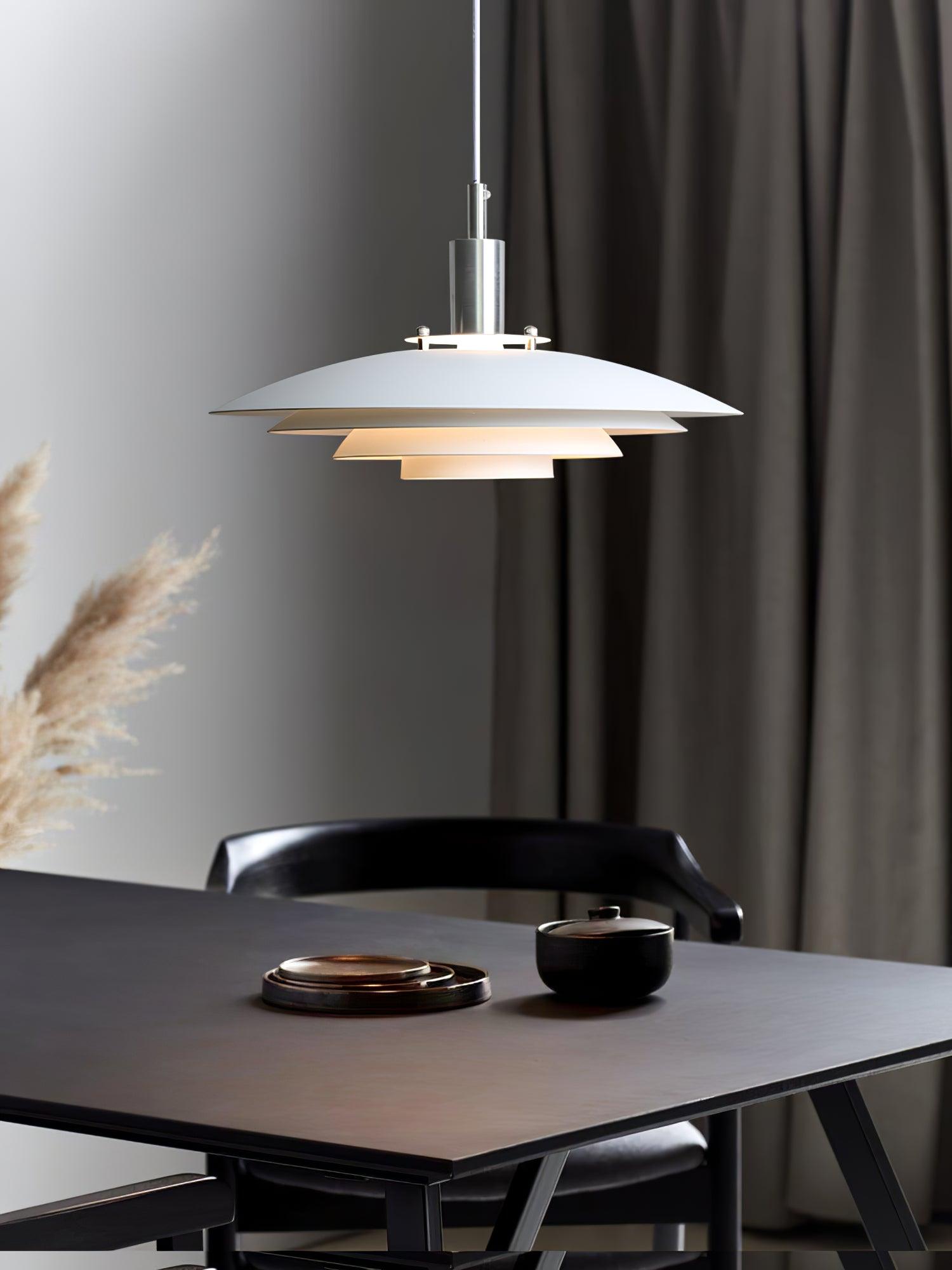 Bretagne Modern Architectural Multi Layered Metal Pendant Light Chrome and White Hanging Ceiling Lamp