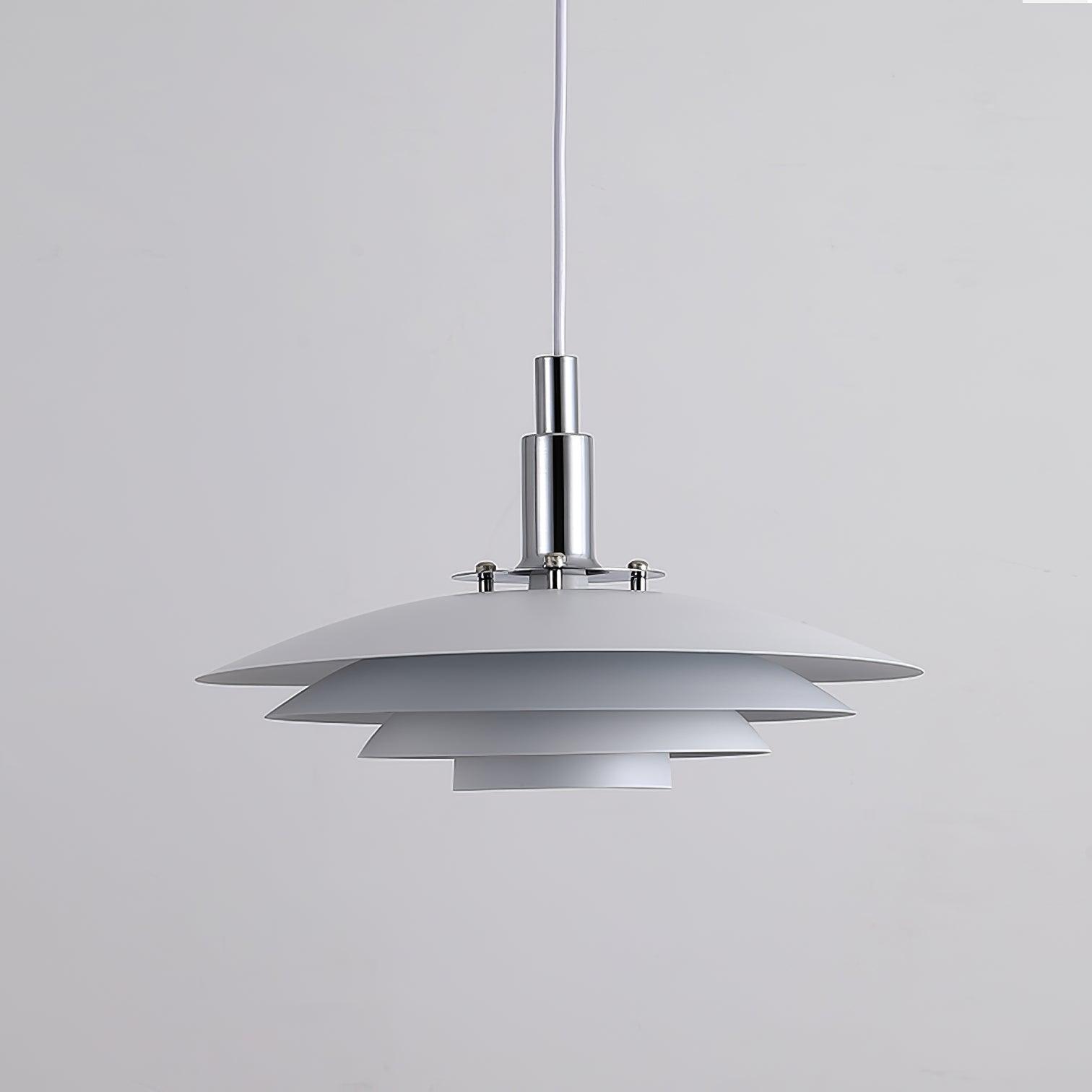 Bretagne Modern Architectural Multi Layered Metal Pendant Light Chrome and White Hanging Ceiling Lamp