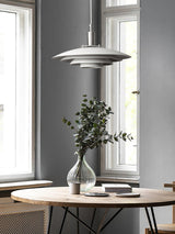 Bretagne Modern Architectural Multi Layered Metal Pendant Light Chrome and White Hanging Ceiling Lamp