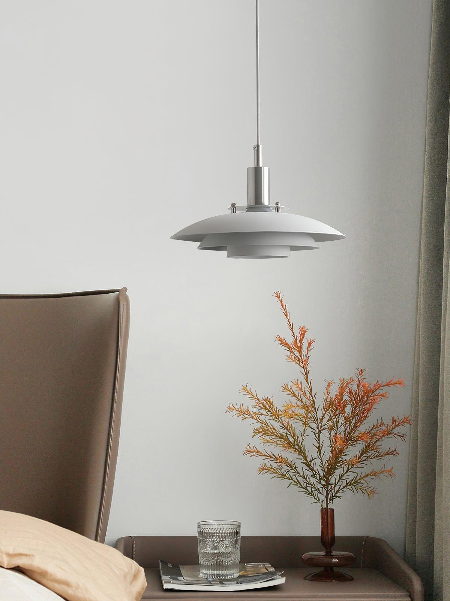 Bretagne Modern Architectural Multi Layered Metal Pendant Light Chrome and White Hanging Ceiling Lamp