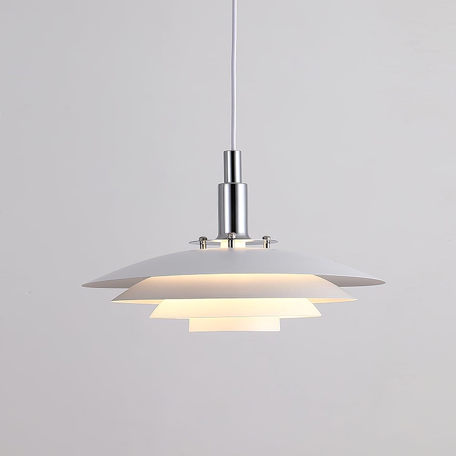 Bretagne Modern Architectural Multi Layered Metal Pendant Light Chrome and White Hanging Ceiling Lamp
