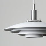 Bretagne Modern Architectural Multi Layered Metal Pendant Light Chrome and White Hanging Ceiling Lamp
