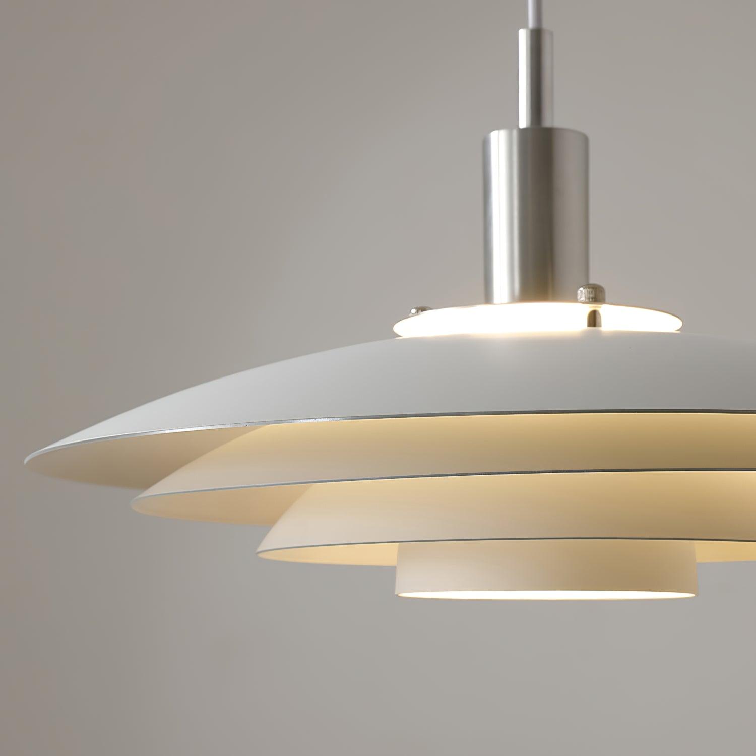 Bretagne Modern Architectural Multi Layered Metal Pendant Light Chrome and White Hanging Ceiling Lamp