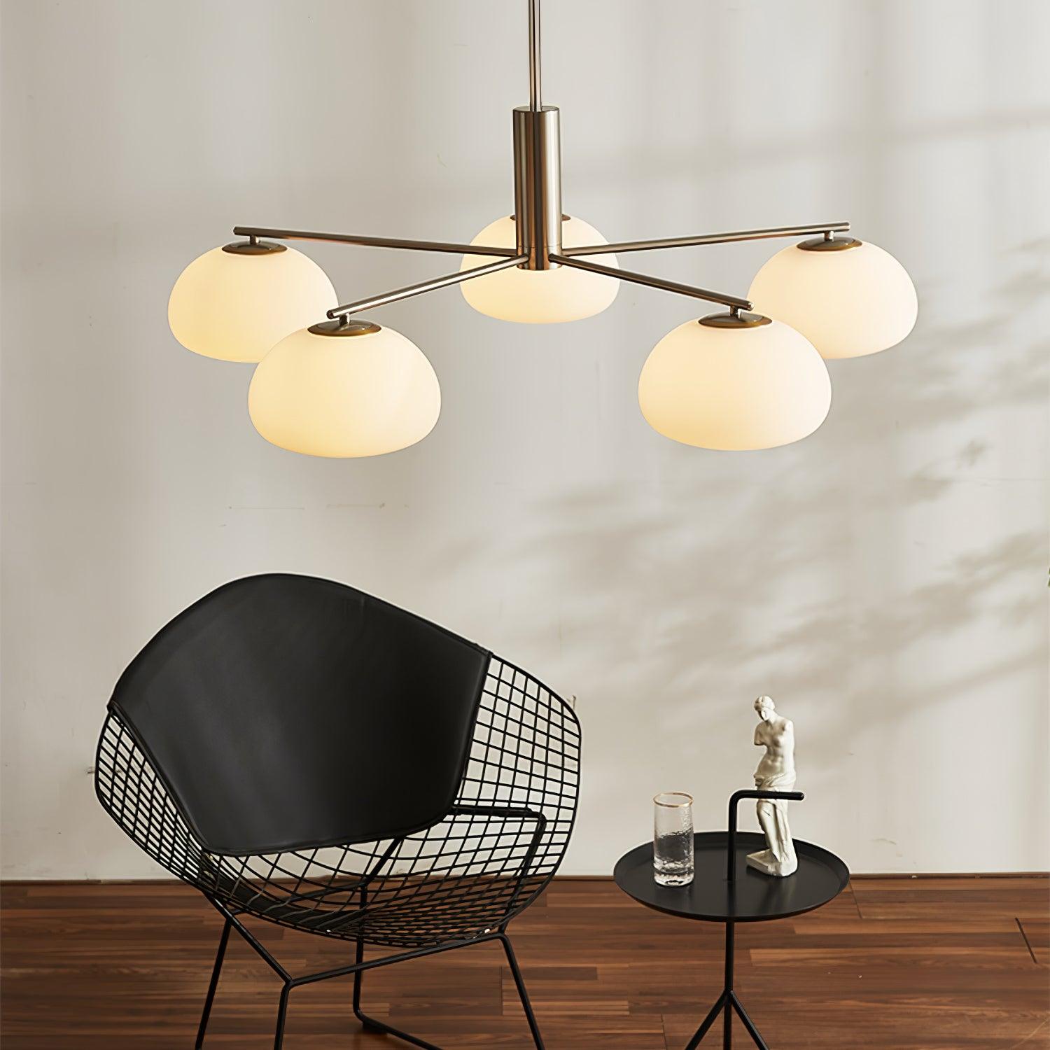 Briette Mid Century Geometric Cross Frame Chandelier with Spherical Glass Globes
