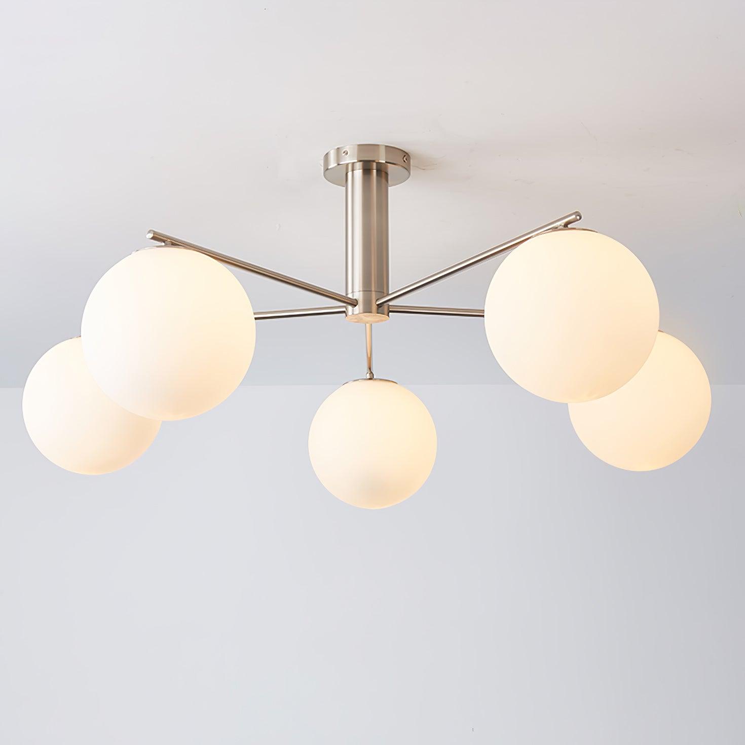 Briette Mid Century Geometric Cross Frame Chandelier with Spherical Glass Globes