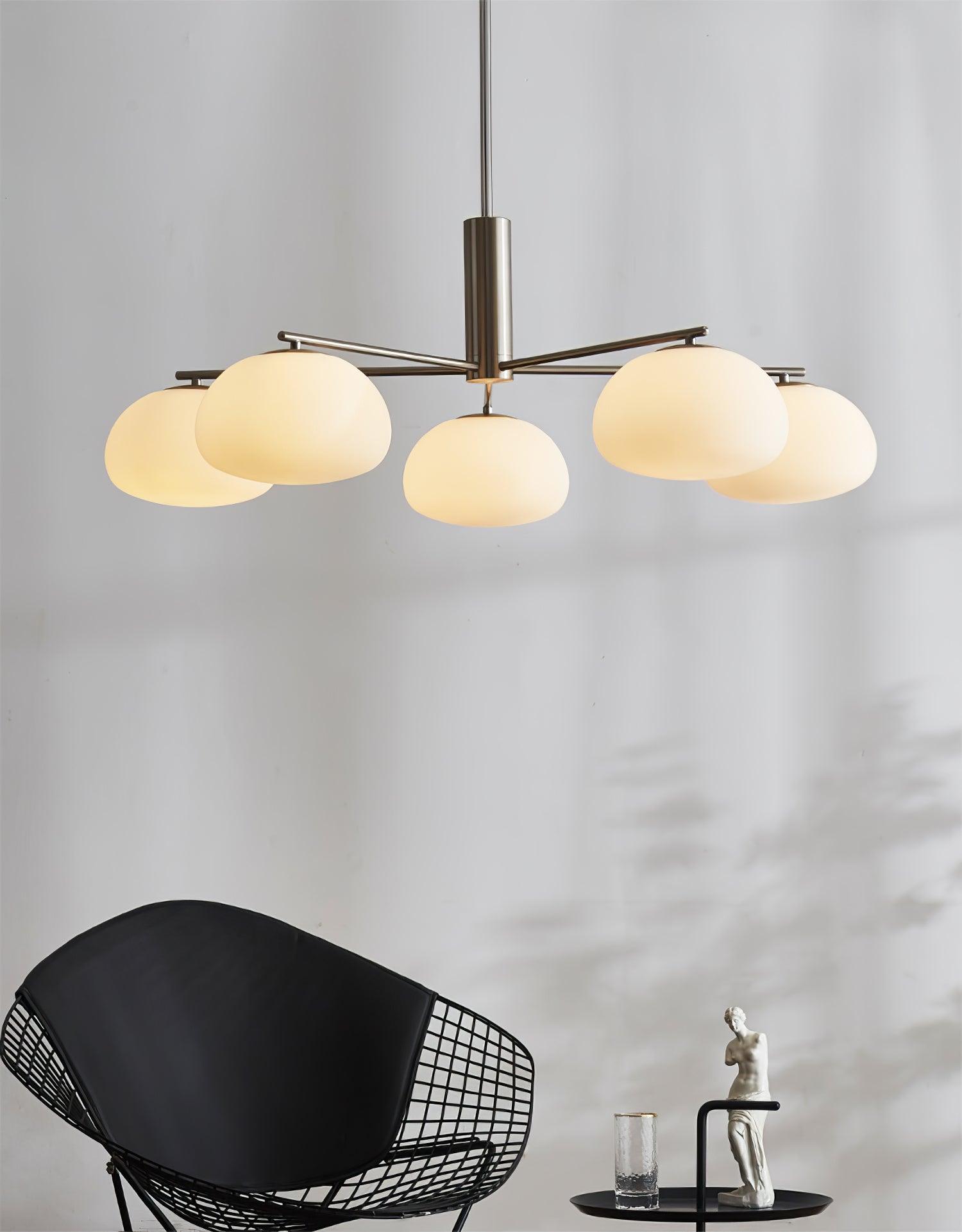Briette Mid Century Geometric Cross Frame Chandelier with Spherical Glass Globes
