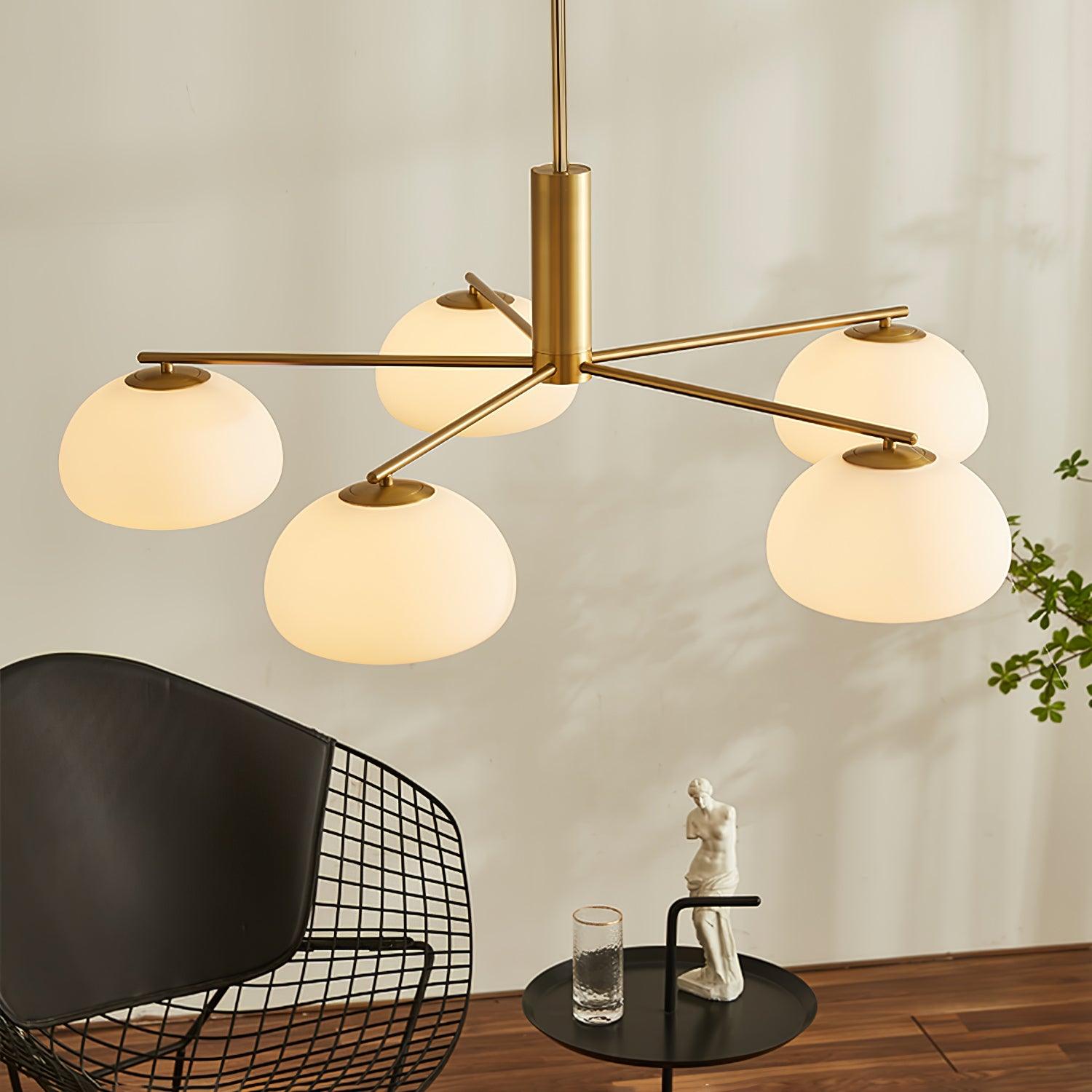 Briette Mid Century Geometric Cross Frame Chandelier with Spherical Glass Globes