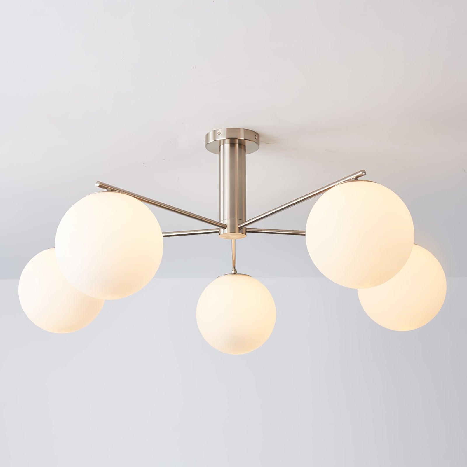 Briette Mid Century Geometric Cross Frame Chandelier with Spherical Glass Globes