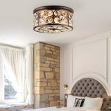 Bronze Crystal Flush Mount Ceiling Light 13 Inch Drum Shape 3 Light Fixture for Hallway and Dining Room