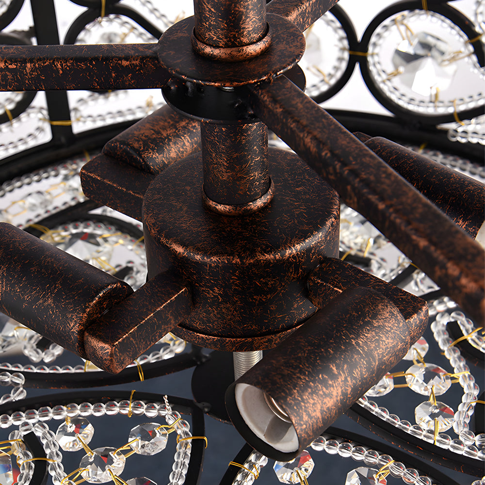 Bronze Crystal Flush Mount Ceiling Light 13 Inch Drum Shape 3 Light Fixture for Hallway and Dining Room
