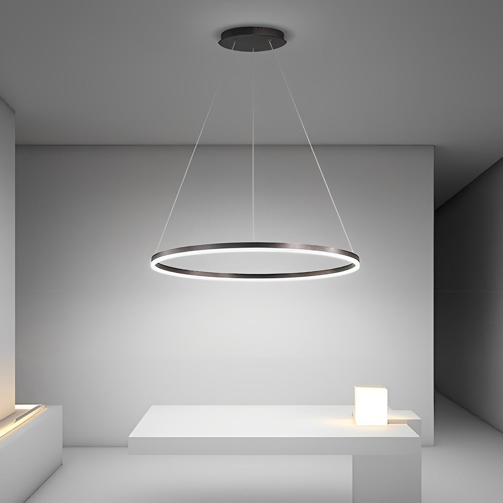 Brown Circular 16 Inch LED Pendant Light Acrylic Shade Modern Hanging Ceiling Fixture