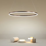Brown Circular 16 Inch LED Pendant Light Acrylic Shade Modern Hanging Ceiling Fixture