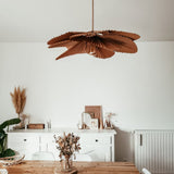 Brown Folded Paper Lotus Leaf Pendant Lamp Multi Layered Floral Sculptural Hanging Light