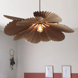 Brown Folded Paper Lotus Leaf Pendant Lamp Multi Layered Floral Sculptural Hanging Light