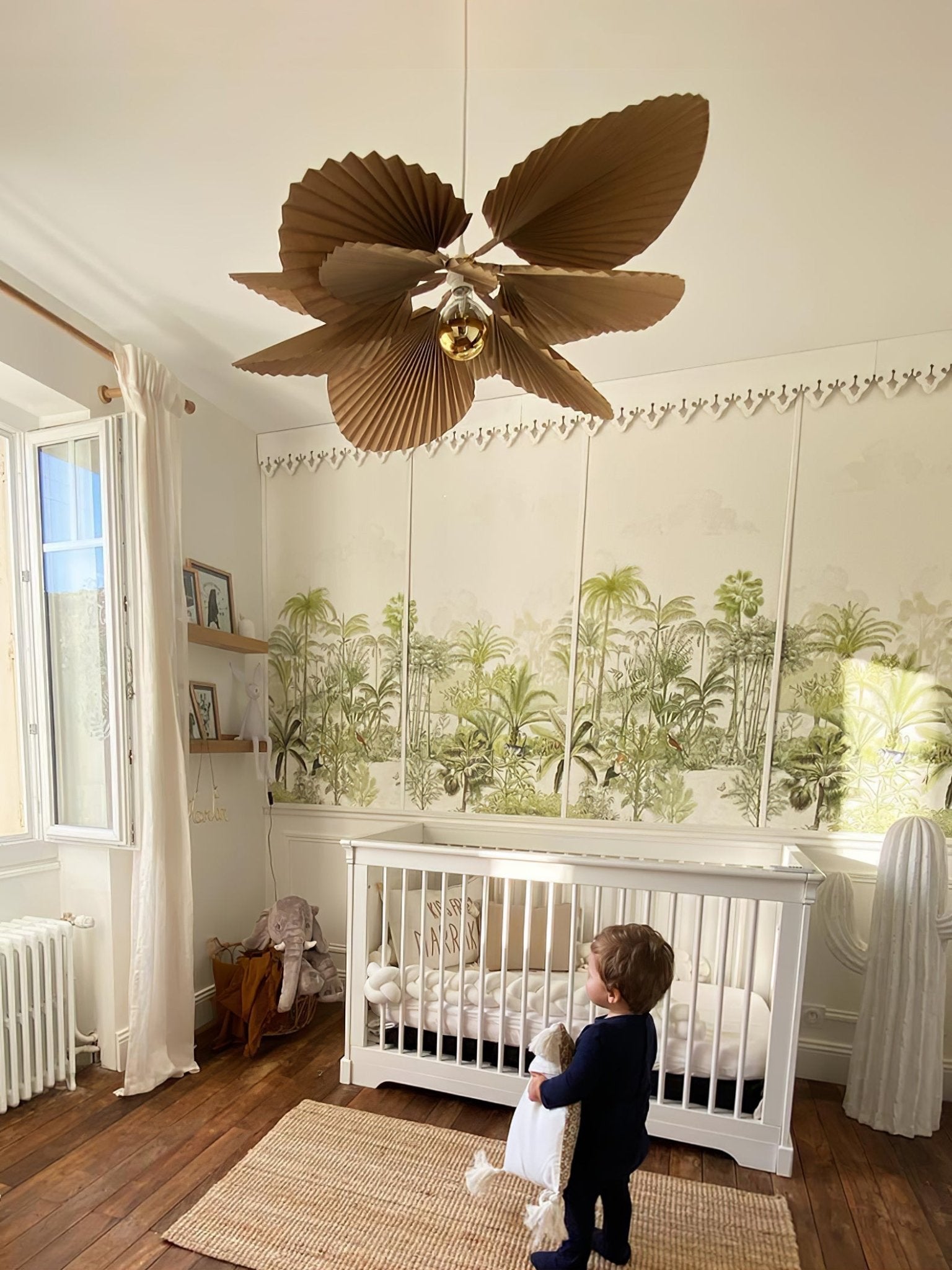 Brown Folded Paper Lotus Leaf Pendant Lamp Multi Layered Floral Sculptural Hanging Light