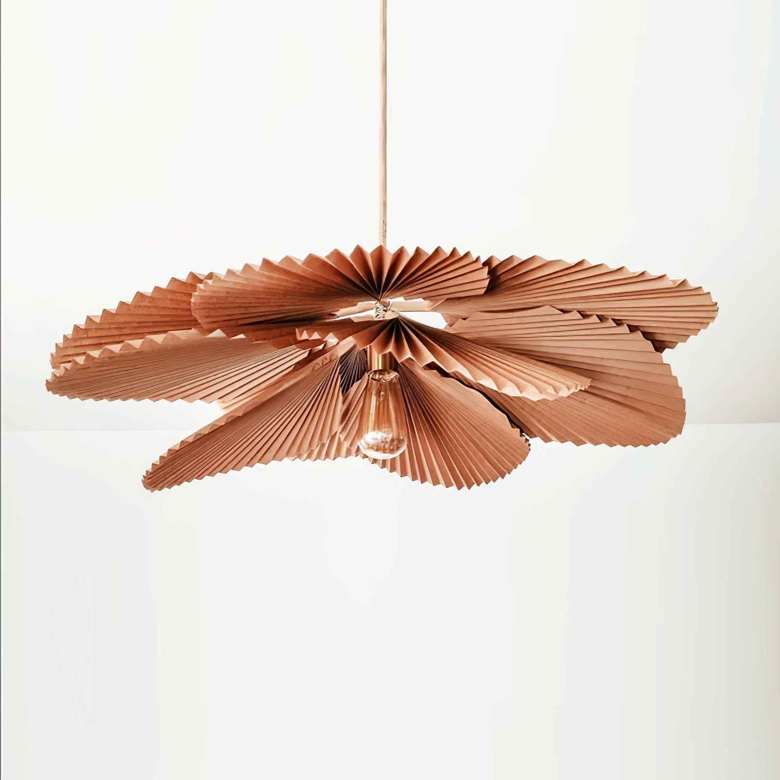 Brown Folded Paper Lotus Leaf Pendant Lamp Multi Layered Floral Sculptural Hanging Light