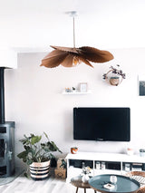Brown Folded Paper Lotus Leaf Pendant Lamp Multi Layered Floral Sculptural Hanging Light
