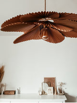 Brown Folded Paper Lotus Leaf Pendant Lamp Multi Layered Floral Sculptural Hanging Light