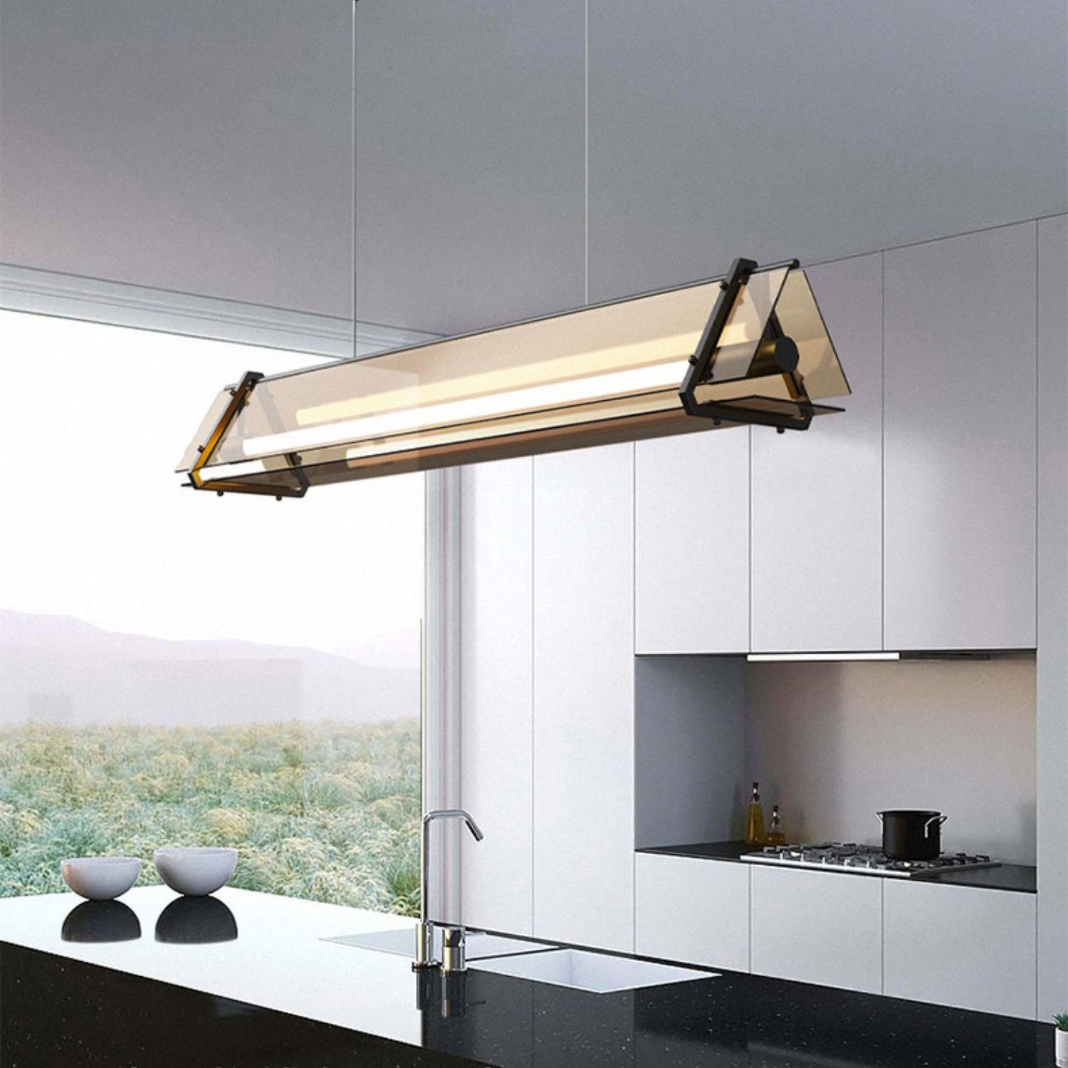 Brown Glass LED Linear Pendant Light Vintage Luggage Style Luxury Hanging Lamp