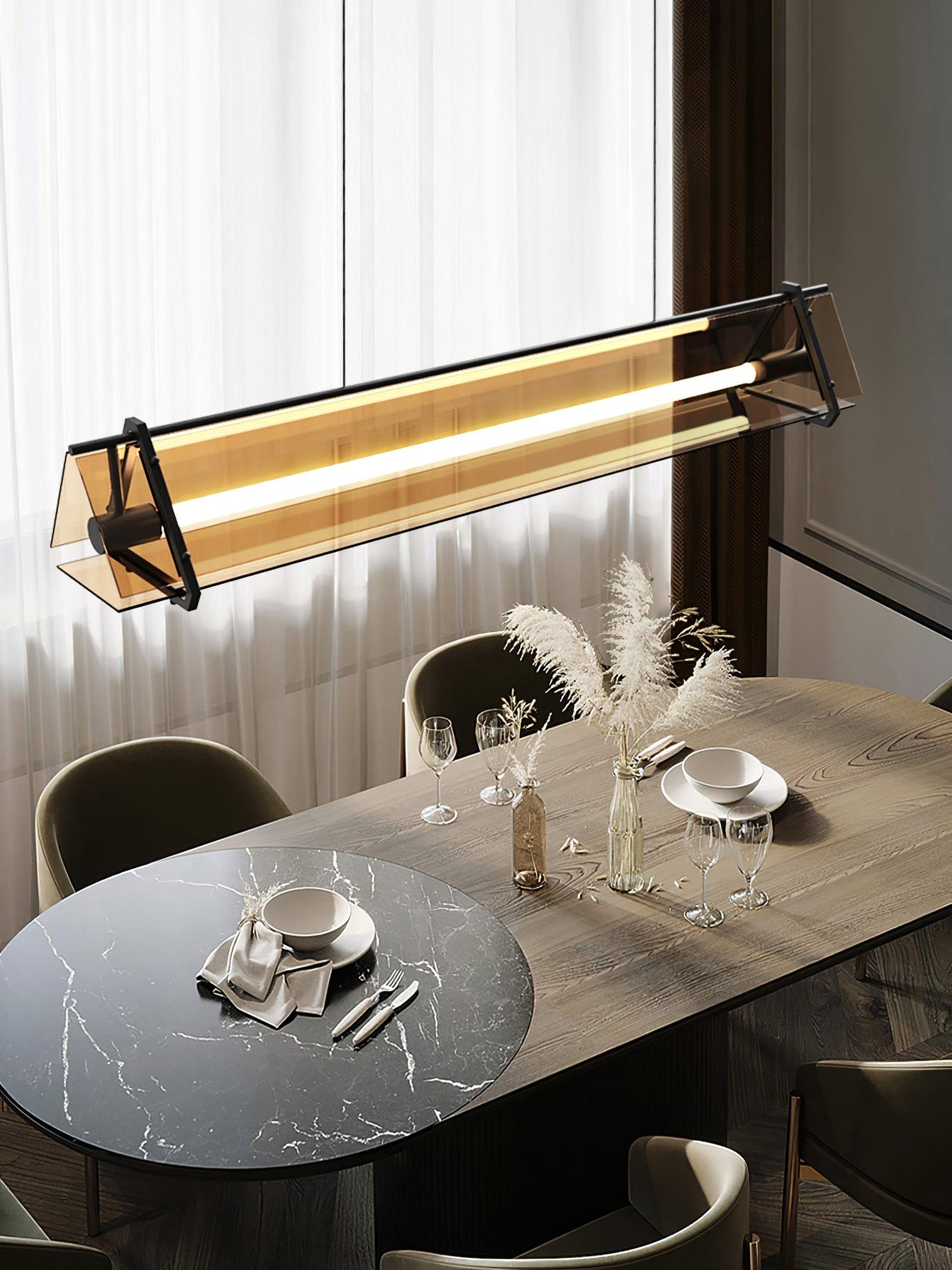 Brown Glass LED Linear Pendant Light Vintage Luggage Style Luxury Hanging Lamp