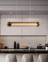 Brown Glass LED Linear Pendant Light Vintage Luggage Style Luxury Hanging Lamp