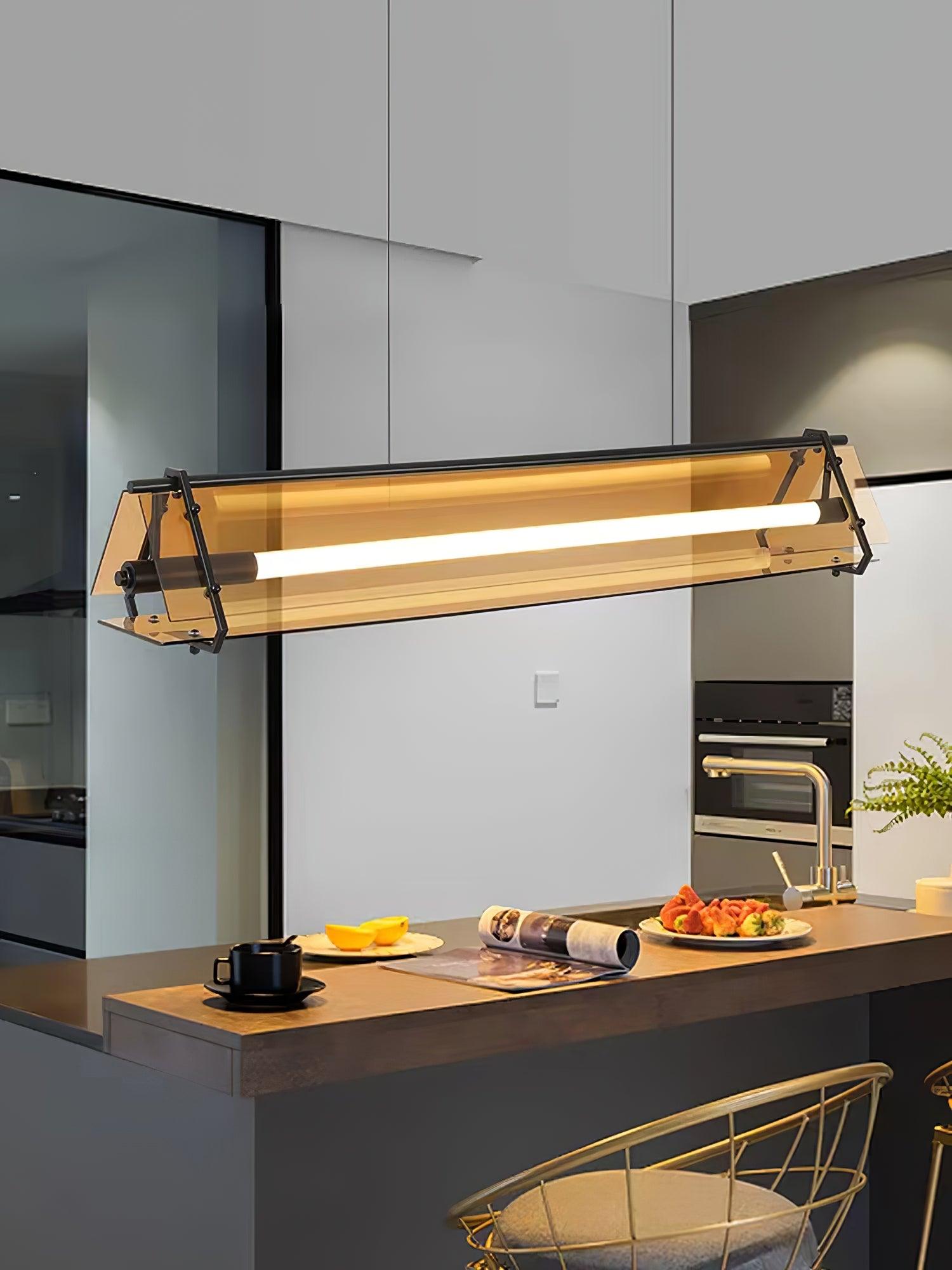 Brown Glass LED Linear Pendant Light Vintage Luggage Style Luxury Hanging Lamp