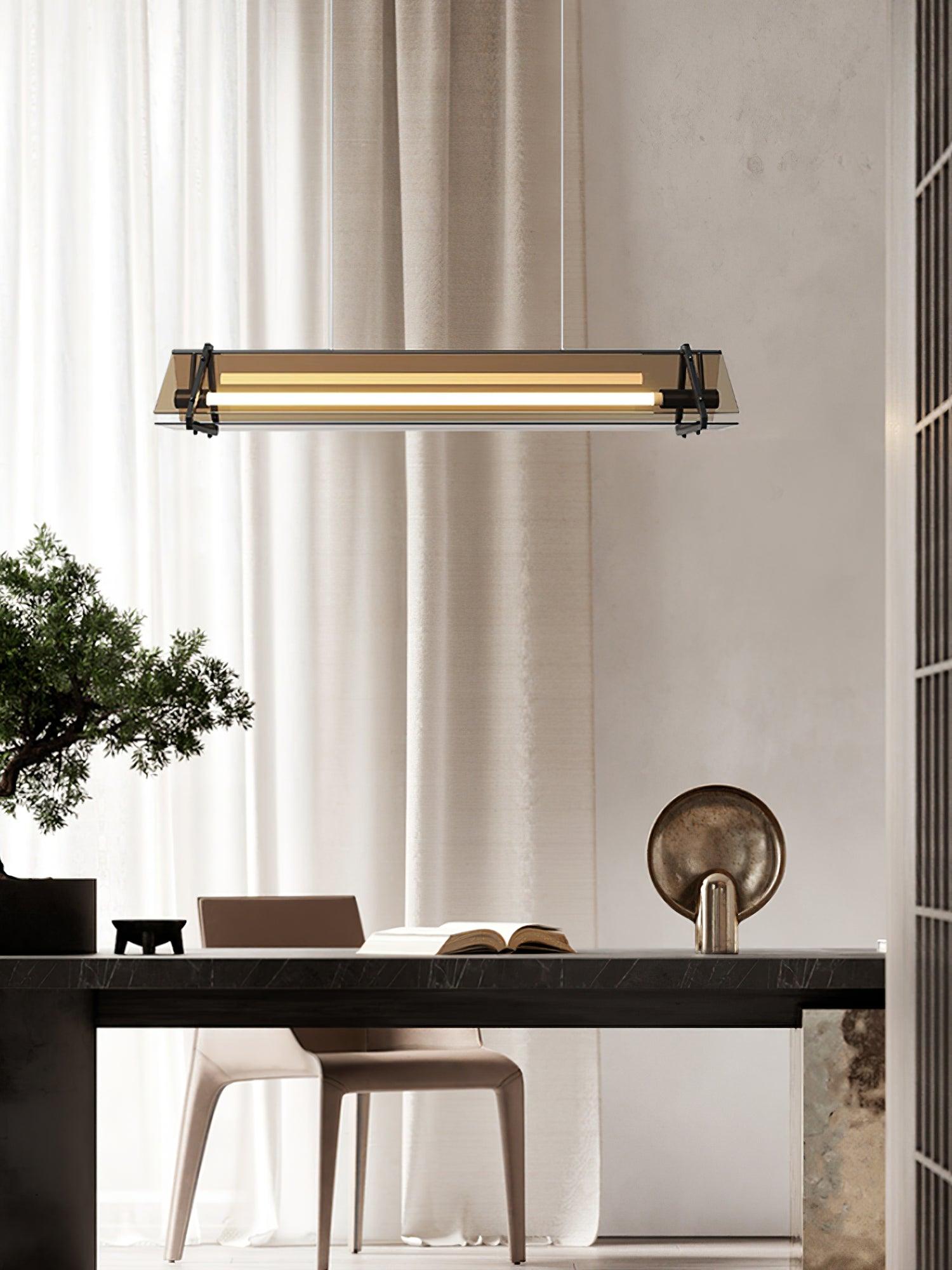 Brown Glass LED Linear Pendant Light Vintage Luggage Style Luxury Hanging Lamp
