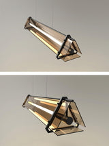 Brown Glass LED Linear Pendant Light Vintage Luggage Style Luxury Hanging Lamp