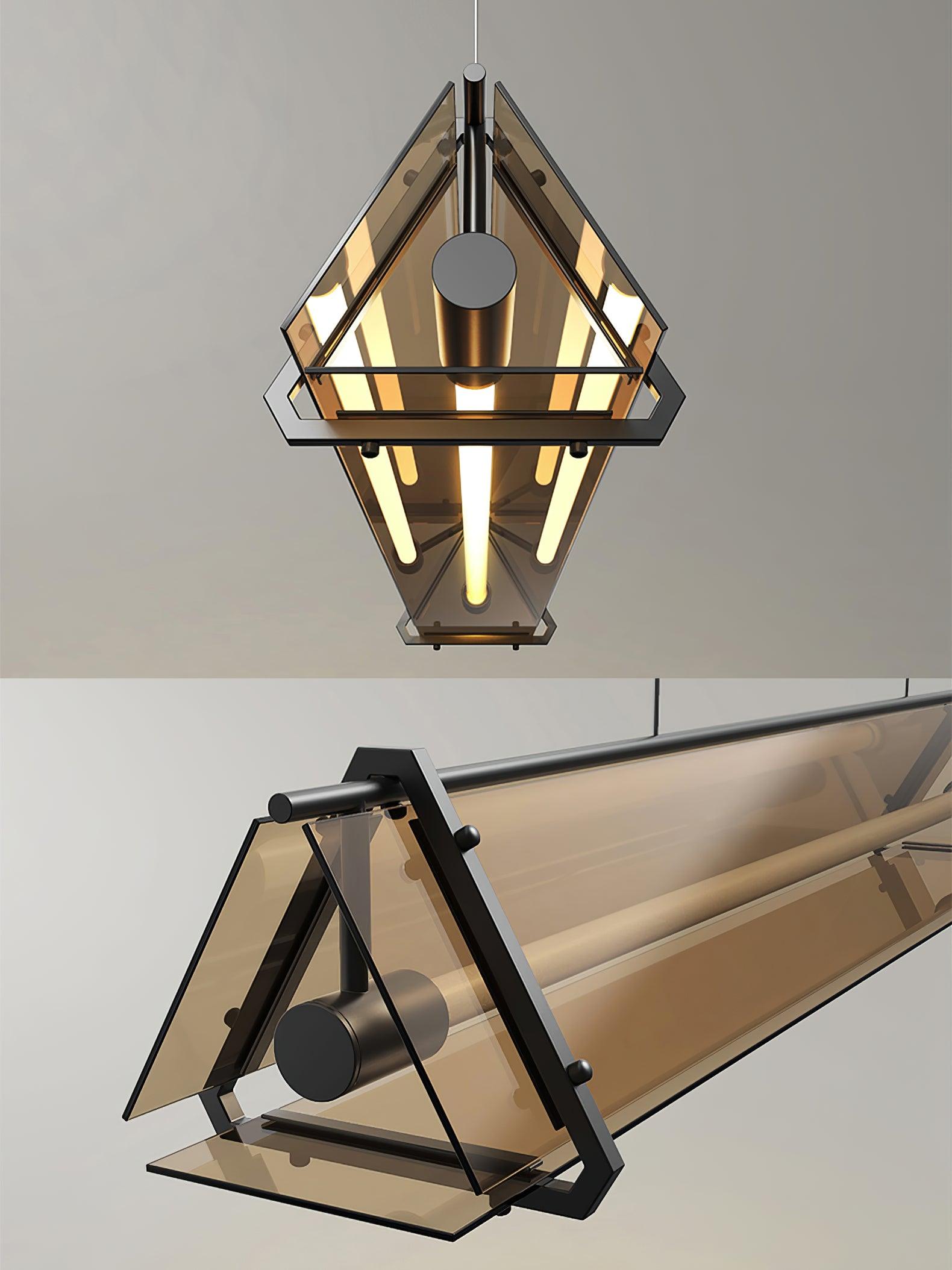 Brown Glass LED Linear Pendant Light Vintage Luggage Style Luxury Hanging Lamp