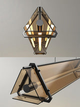 Brown Glass LED Linear Pendant Light Vintage Luggage Style Luxury Hanging Lamp