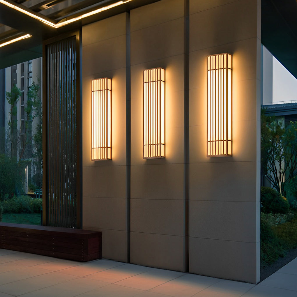 Brown Industrial Waterproof LED Outdoor Wall Lamp with Vertical Stripe Grid and Stainless Steel Frame